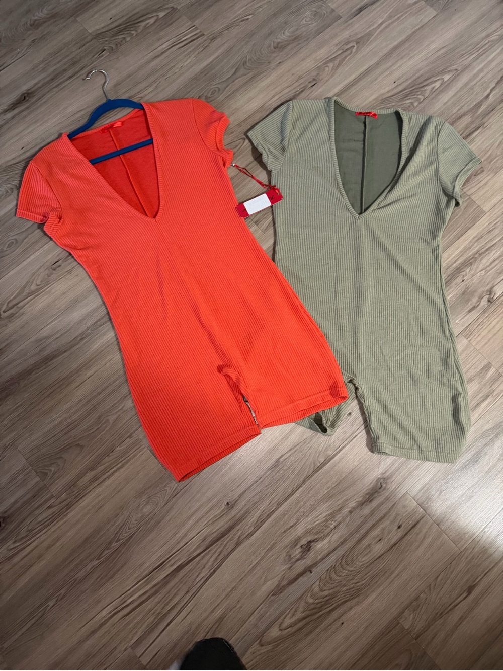 Bright Orange and Olive Ribbed Romper